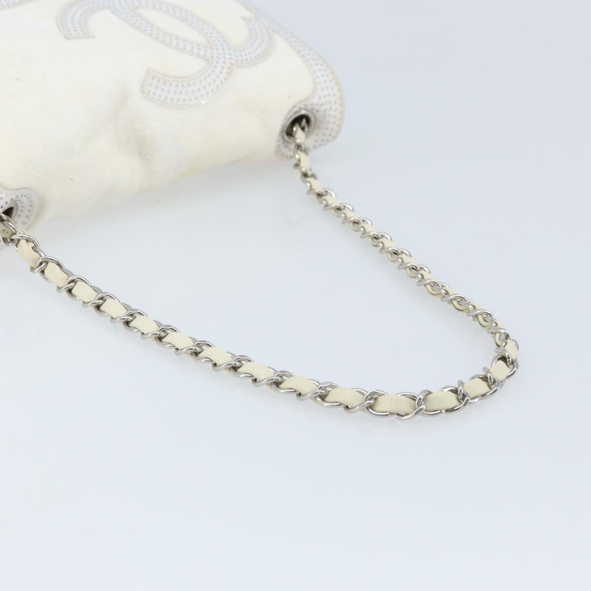 CHANEL Chain Shoulder Bag Pile White Silver CC Auth 171518A