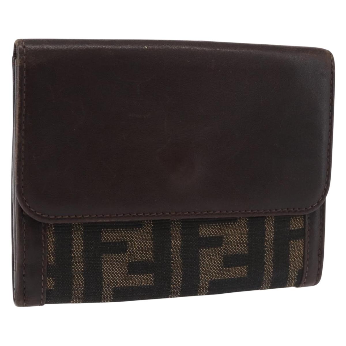 FENDI Zucca Canvas Bifold Wallet Black Brown Auth 171523