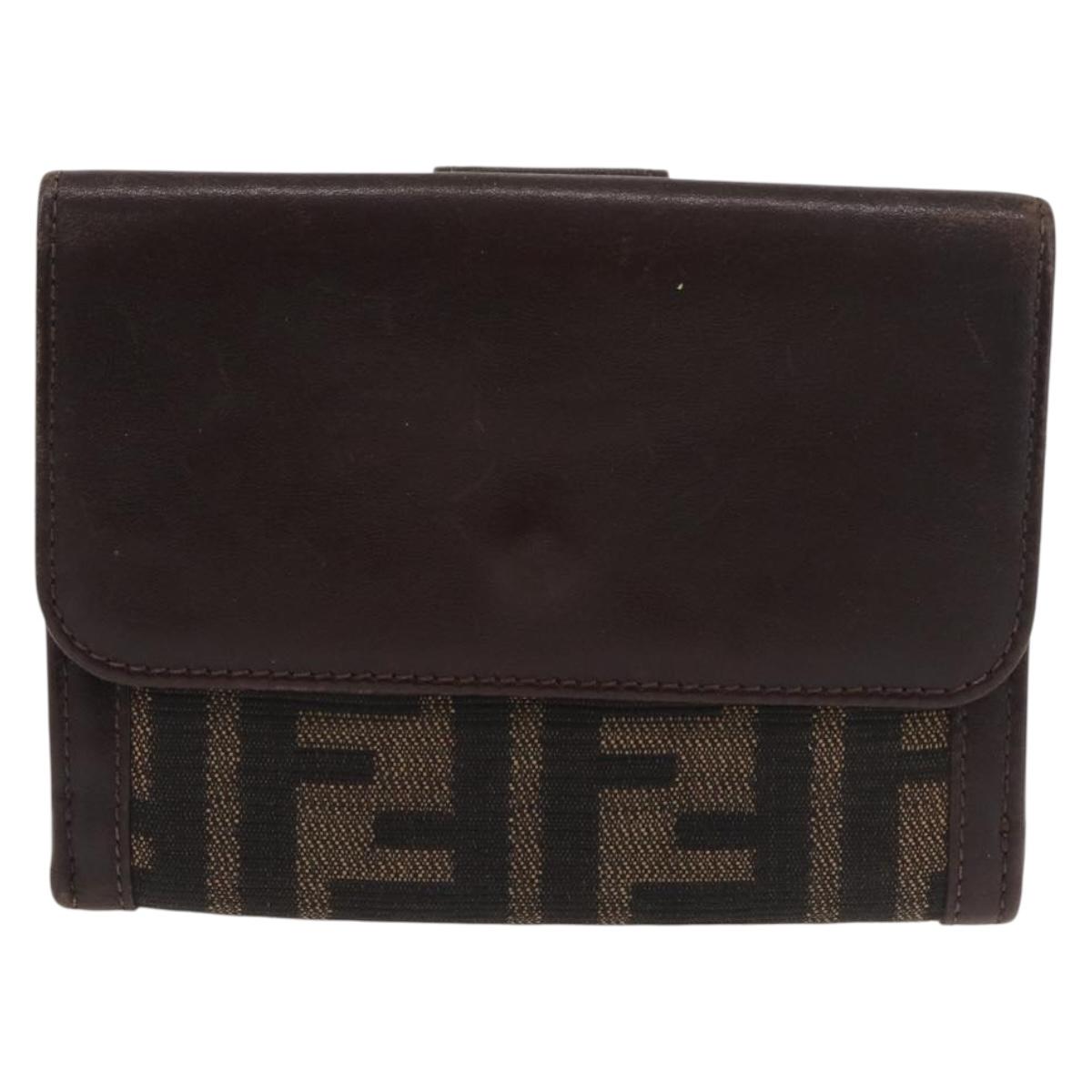FENDI Zucca Canvas Bifold Wallet Black Brown Auth 171523