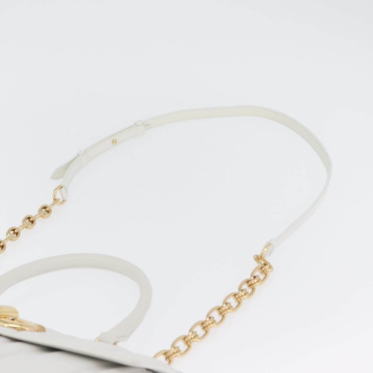 Salvatore Ferragamo Gancini Chain Bag Leather 2way White Gold Auth 171530M