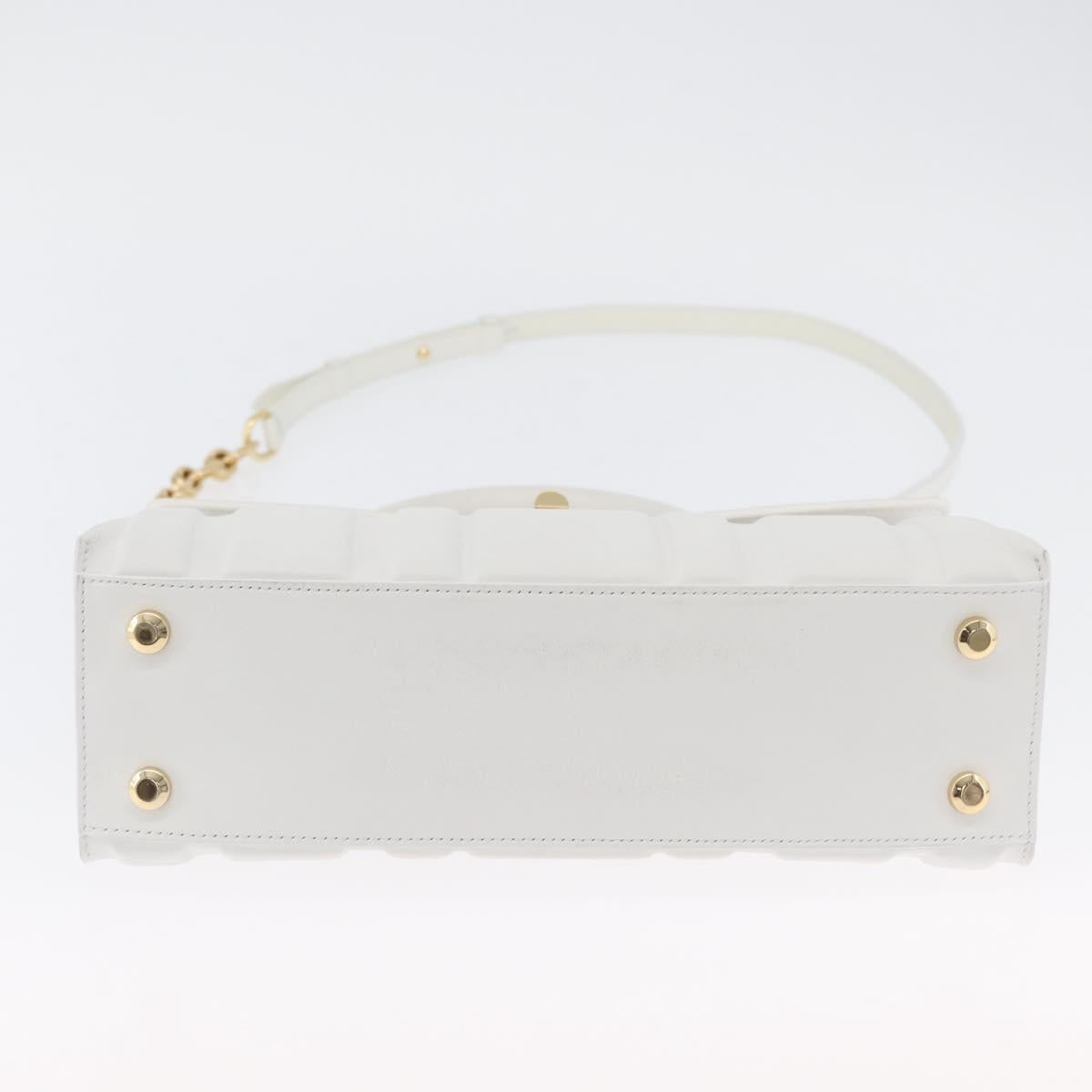 Salvatore Ferragamo Gancini Chain Bag Leather 2way White Gold Auth 171530M