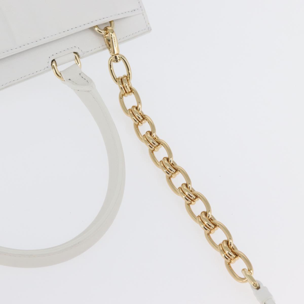 Salvatore Ferragamo Gancini Chain Bag Leather 2way White Gold Auth 171530M