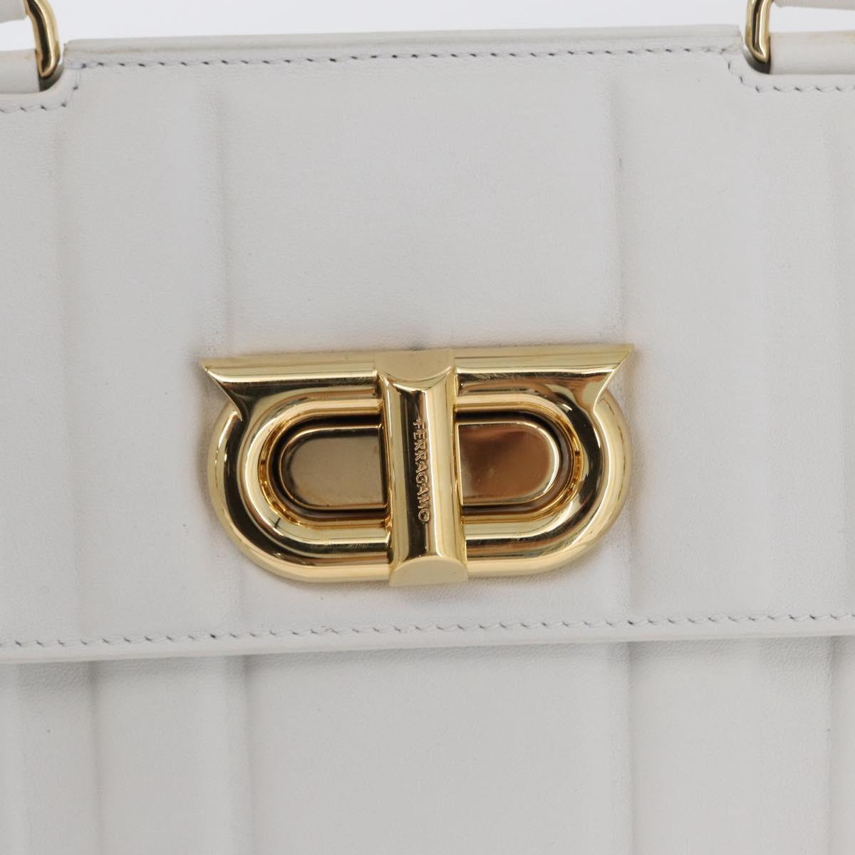 Salvatore Ferragamo Gancini Chain Bag Leather 2way White Gold Auth 171530M