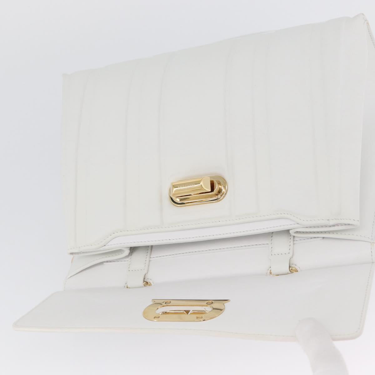 Salvatore Ferragamo Gancini Chain Bag Leather 2way White Gold Auth 171530M