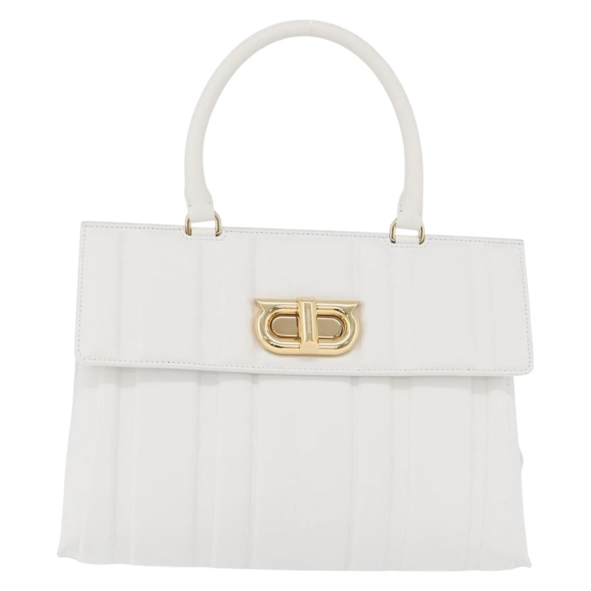 Salvatore Ferragamo Gancini Chain Bag Leather 2way White Gold Auth 171530M