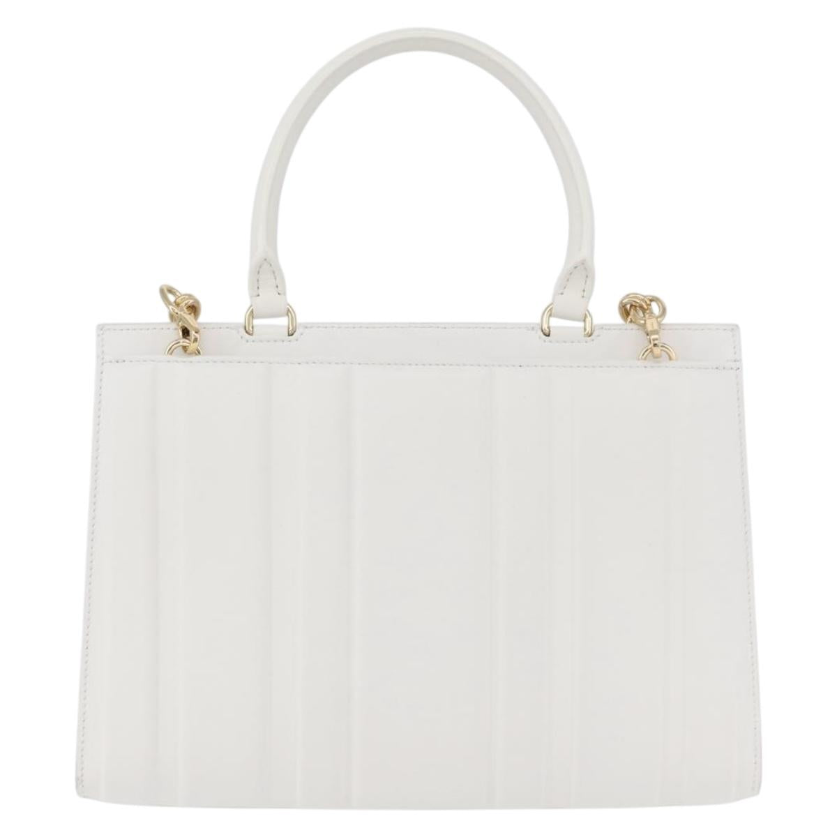 Salvatore Ferragamo Gancini Chain Bag Leather 2way White Gold Auth 171530M