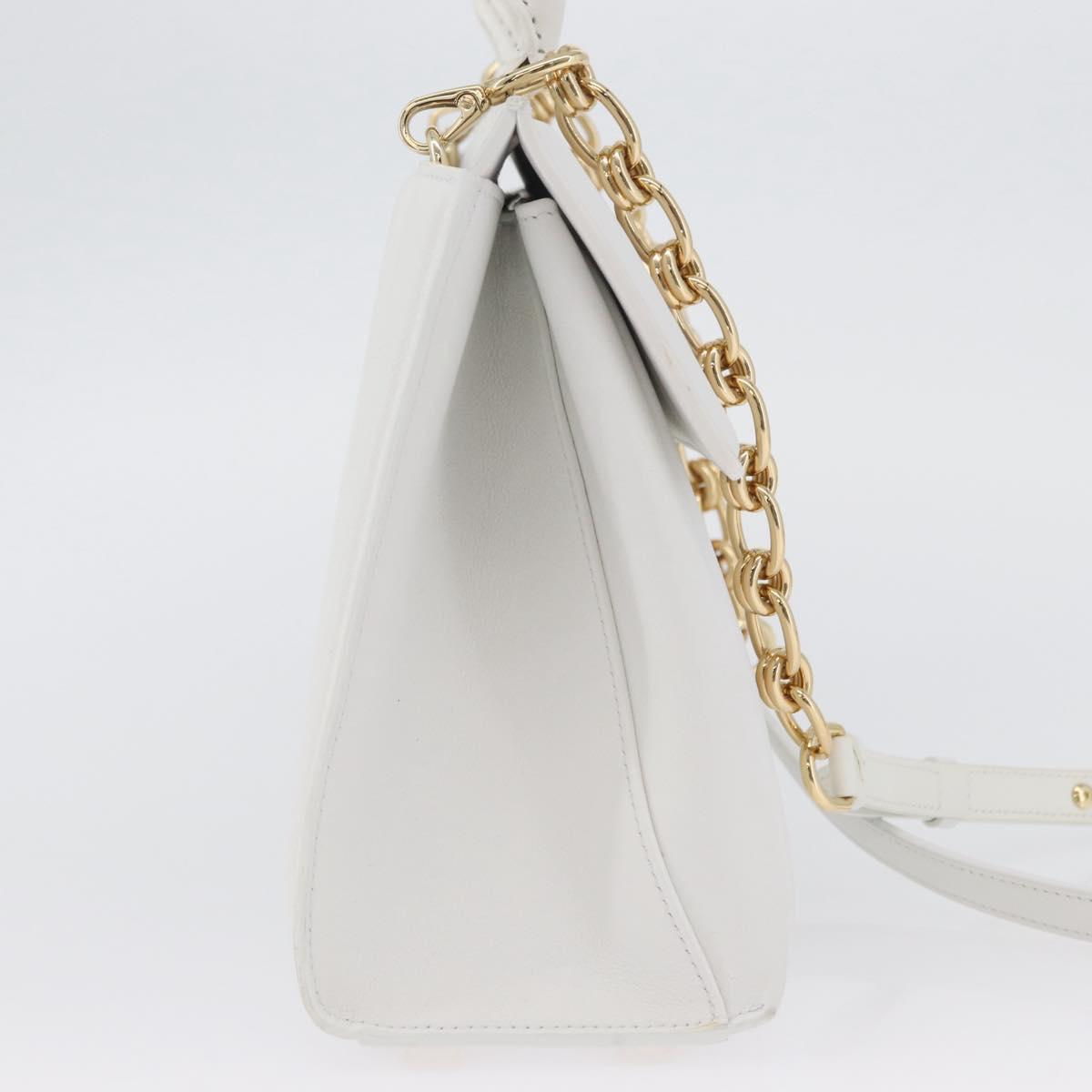 Salvatore Ferragamo Gancini Chain Bag Leather 2way White Gold Auth 171530M