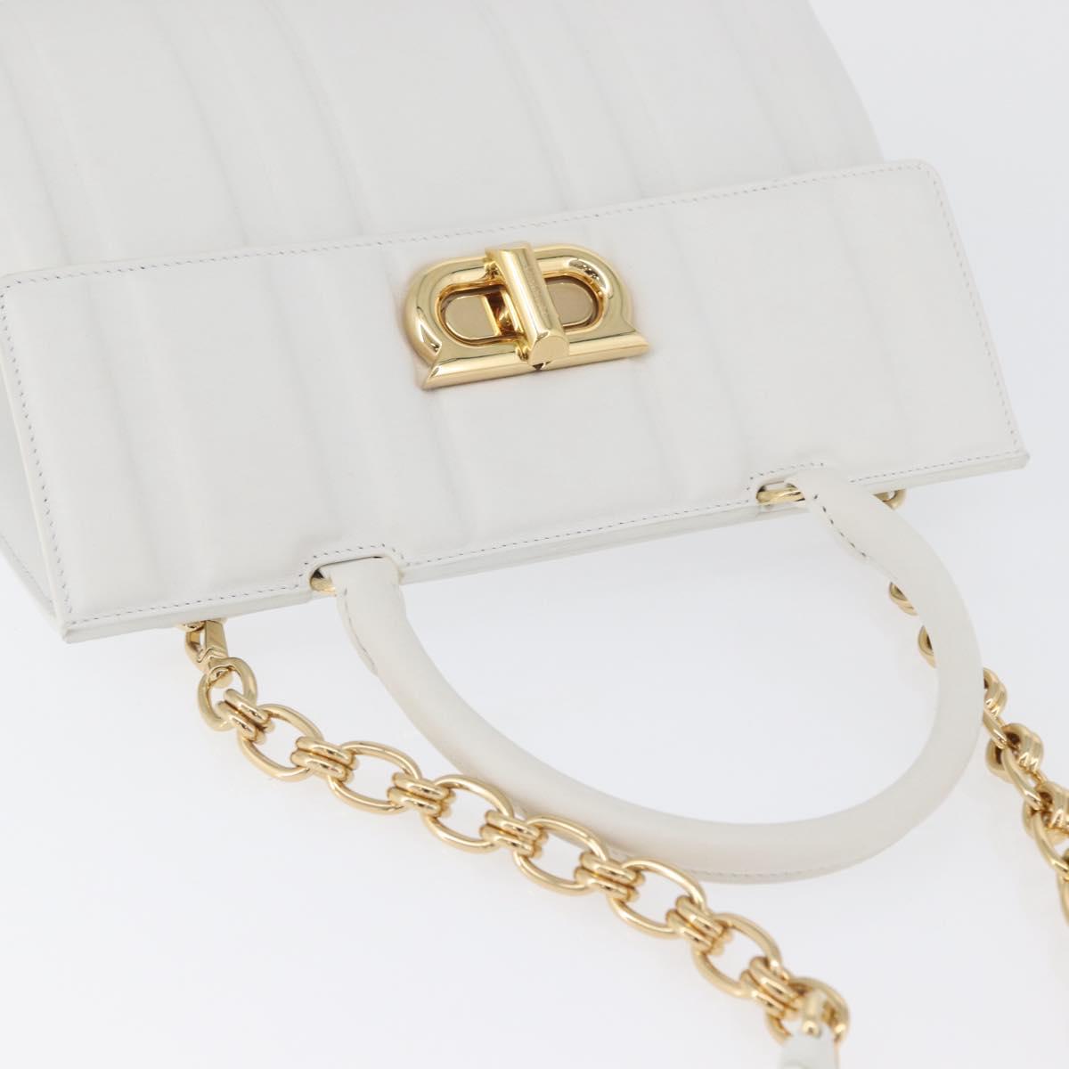 Salvatore Ferragamo Gancini Chain Bag Leather 2way White Gold Auth 171530M