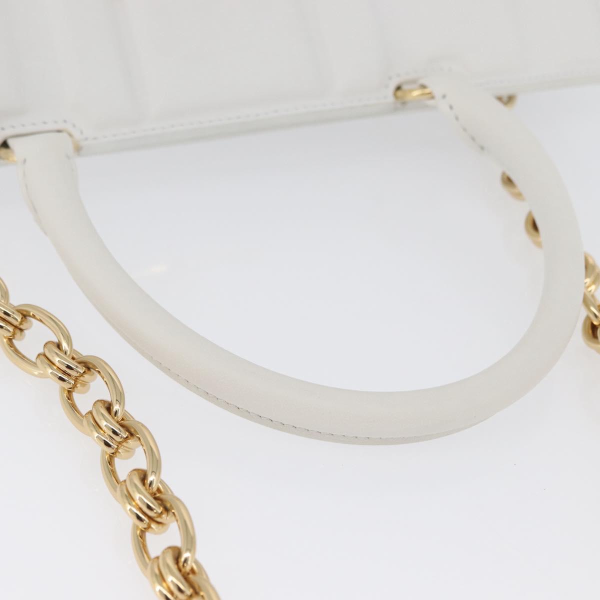 Salvatore Ferragamo Gancini Chain Bag Leather 2way White Gold Auth 171530M