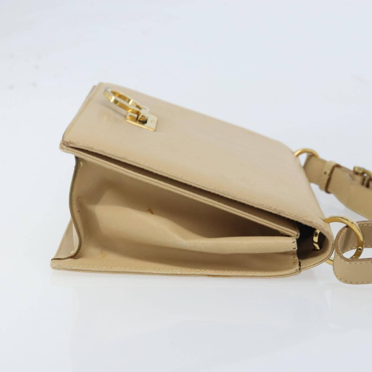 Salvatore Ferragamo Gancini Shoulder Bag Leather Beige Gold Auth 171532