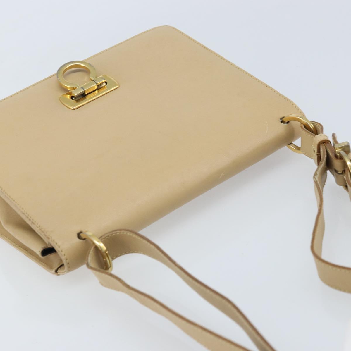 Salvatore Ferragamo Gancini Shoulder Bag Leather Beige Gold Auth 171532