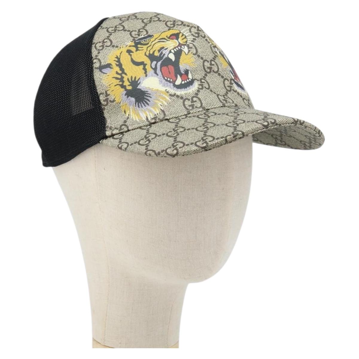 GUCCI GG Supreme Web Sherry Line Cap PVC L Beige Red Green 426887 Auth 171533