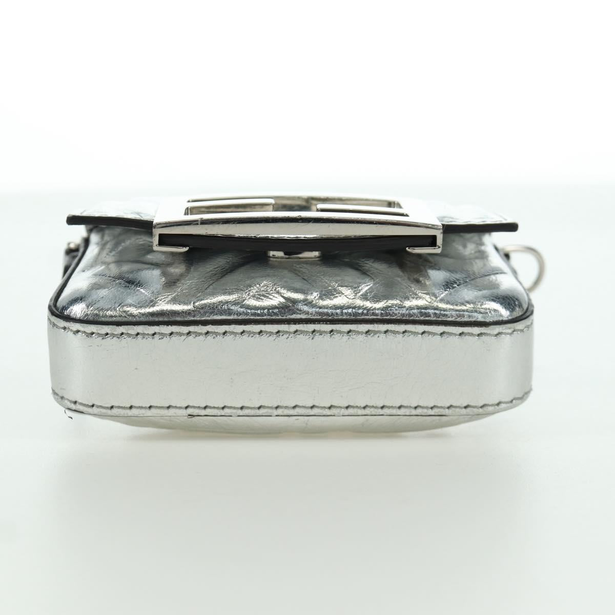 FENDI Zucca Canvas Chain Shoulder Pouch Nano Bucket Bag Silver Auth 171535M