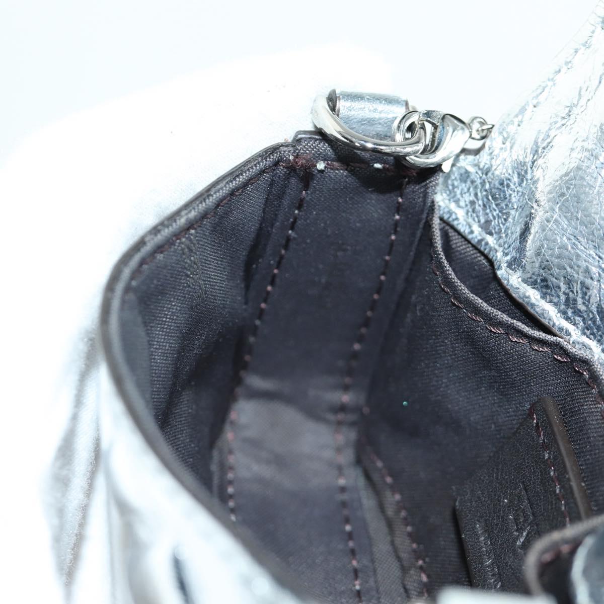 FENDI Zucca Canvas Chain Shoulder Pouch Nano Bucket Bag Silver Auth 171535M