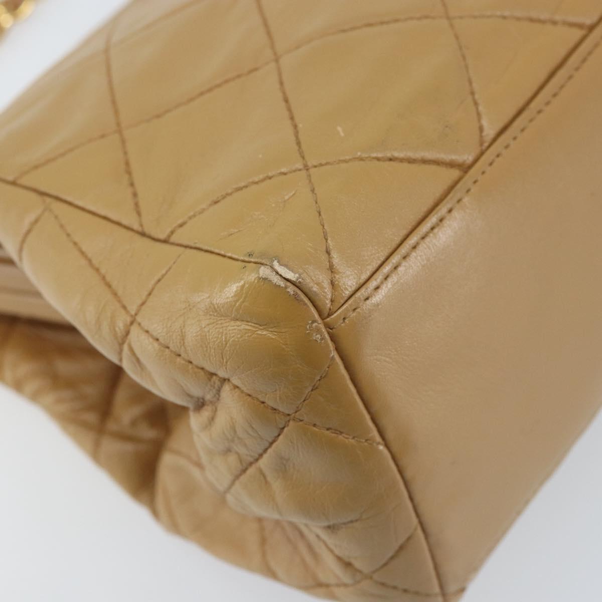 CHANEL Matelasse Chain Shoulder Bag Lamb Skin Beige Gold CC Auth 171543