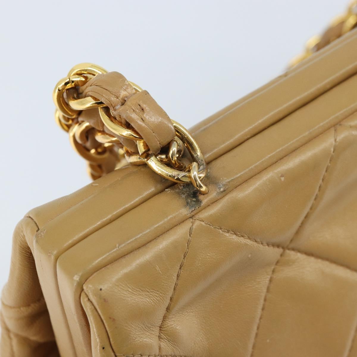 CHANEL Matelasse Chain Shoulder Bag Lamb Skin Beige Gold CC Auth 171543