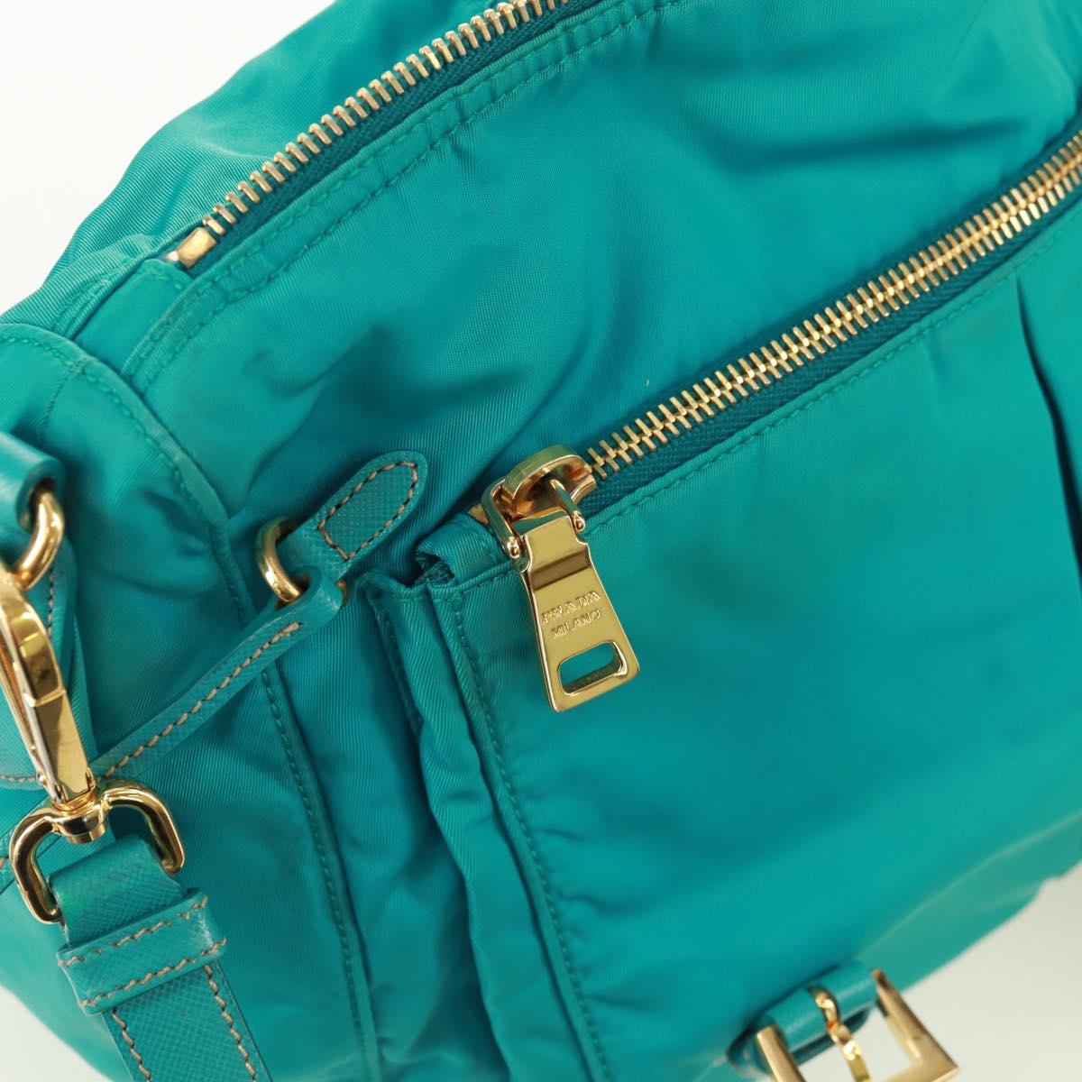 PRADA Shoulder Bag Nylon Turquoise Blue Gold Auth 171551A