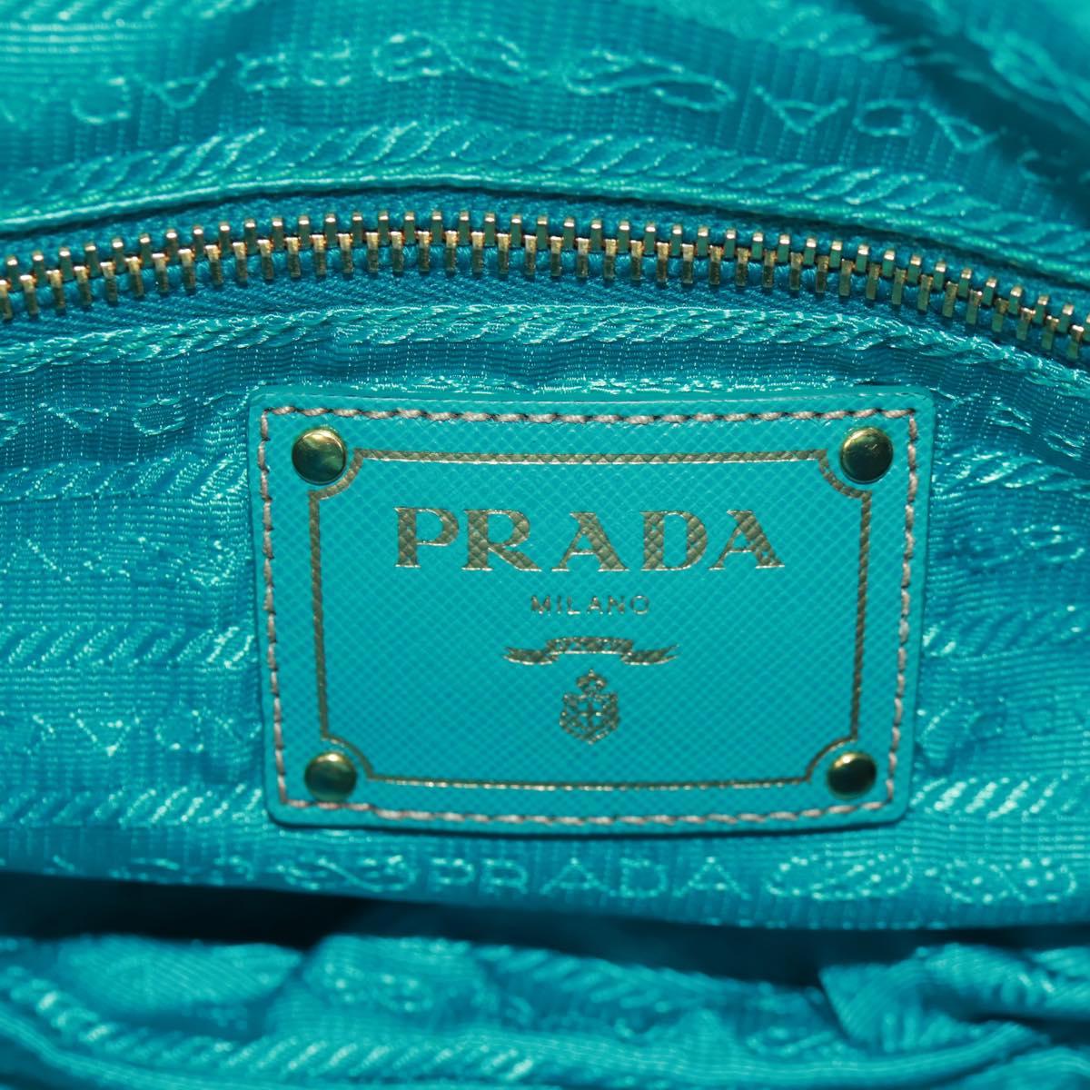 PRADA Shoulder Bag Nylon Turquoise Blue Gold Auth 171551A