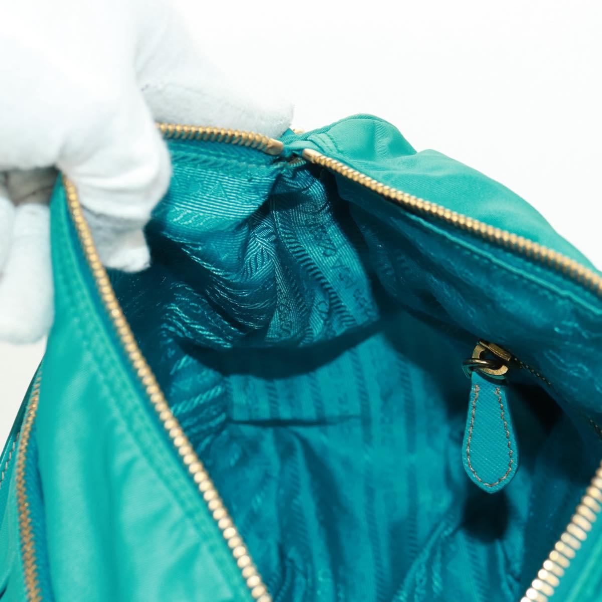 PRADA Shoulder Bag Nylon Turquoise Blue Gold Auth 171551A