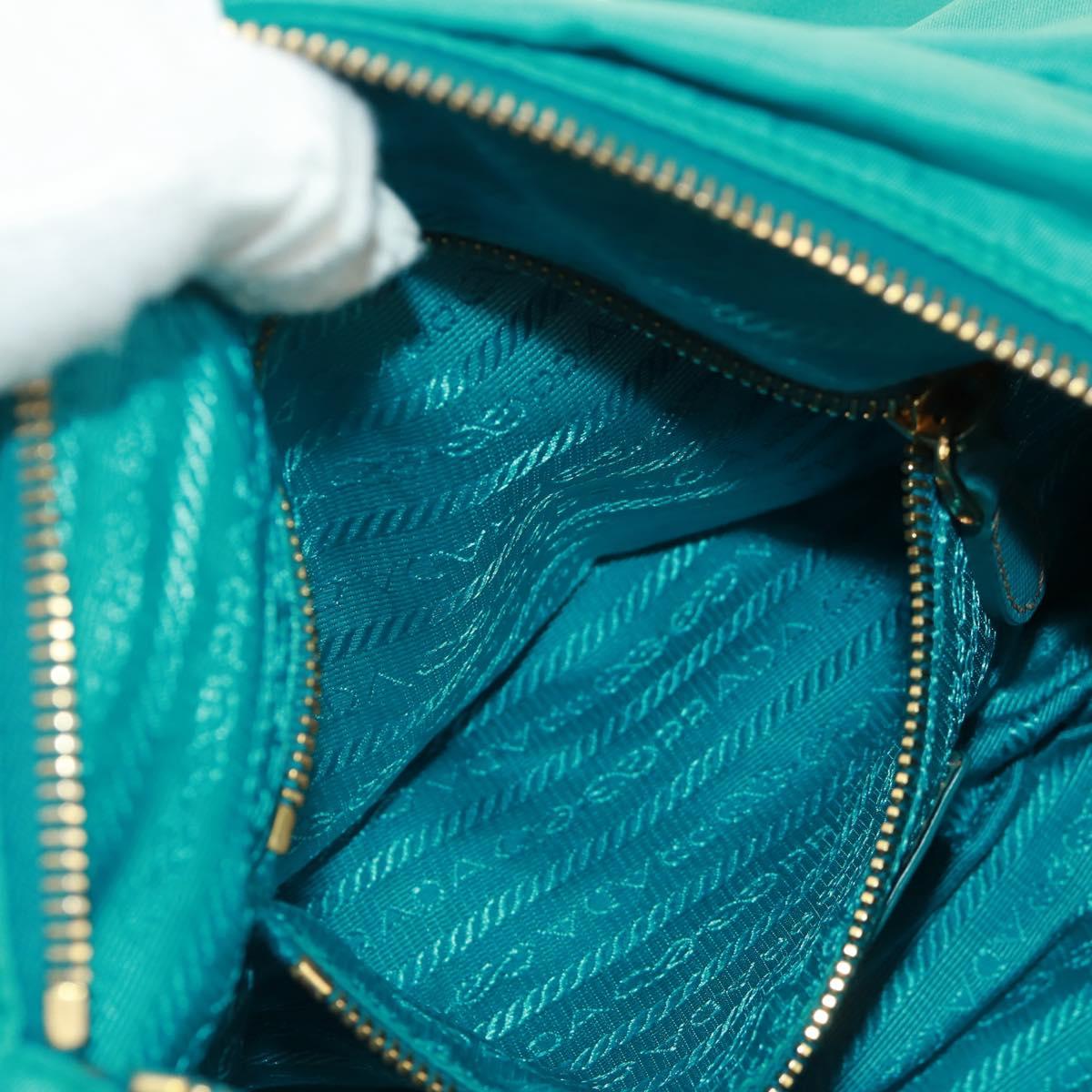 PRADA Shoulder Bag Nylon Turquoise Blue Gold Auth 171551A