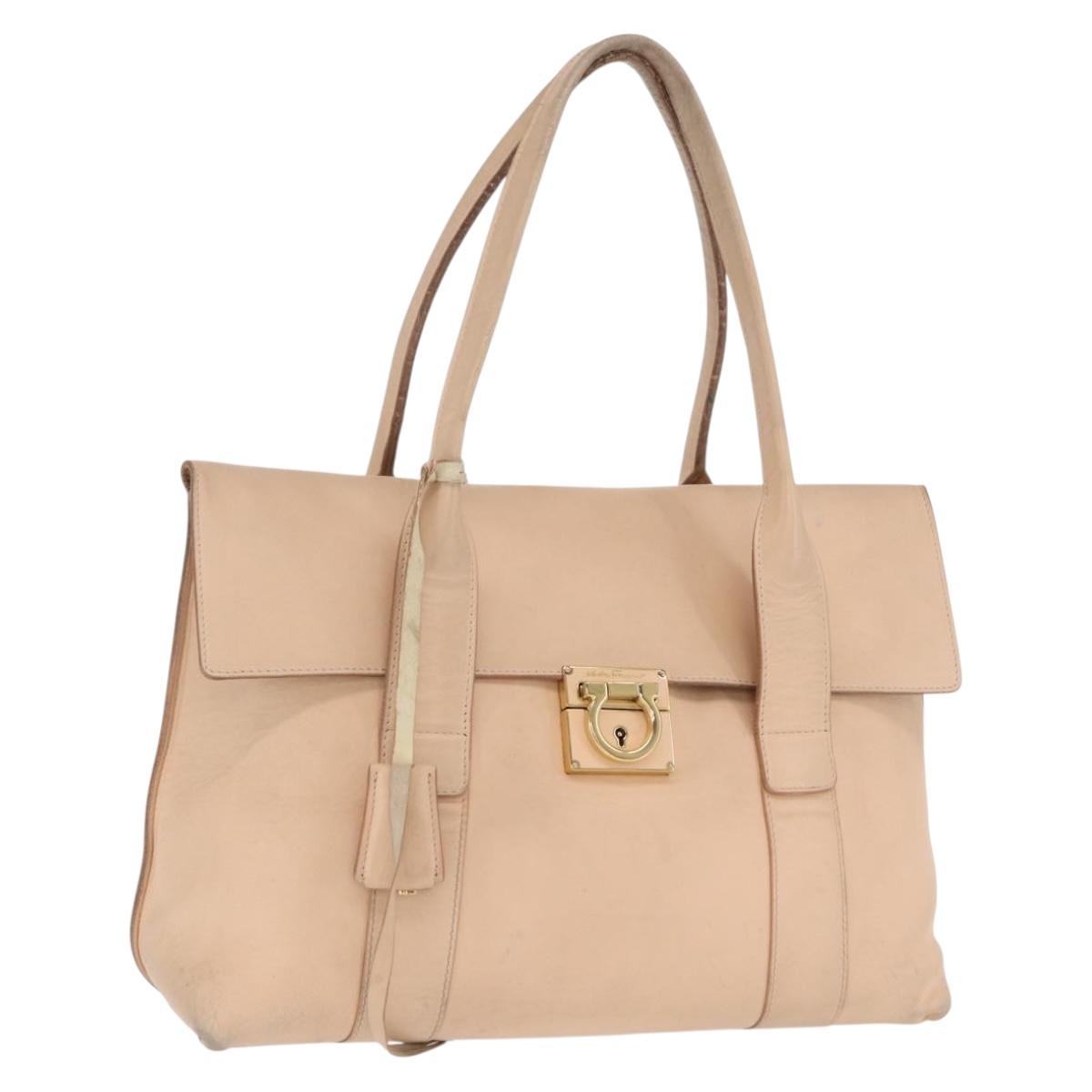 Salvatore Ferragamo Gancini Shoulder Bag Leather Pink Gold Auth 171552