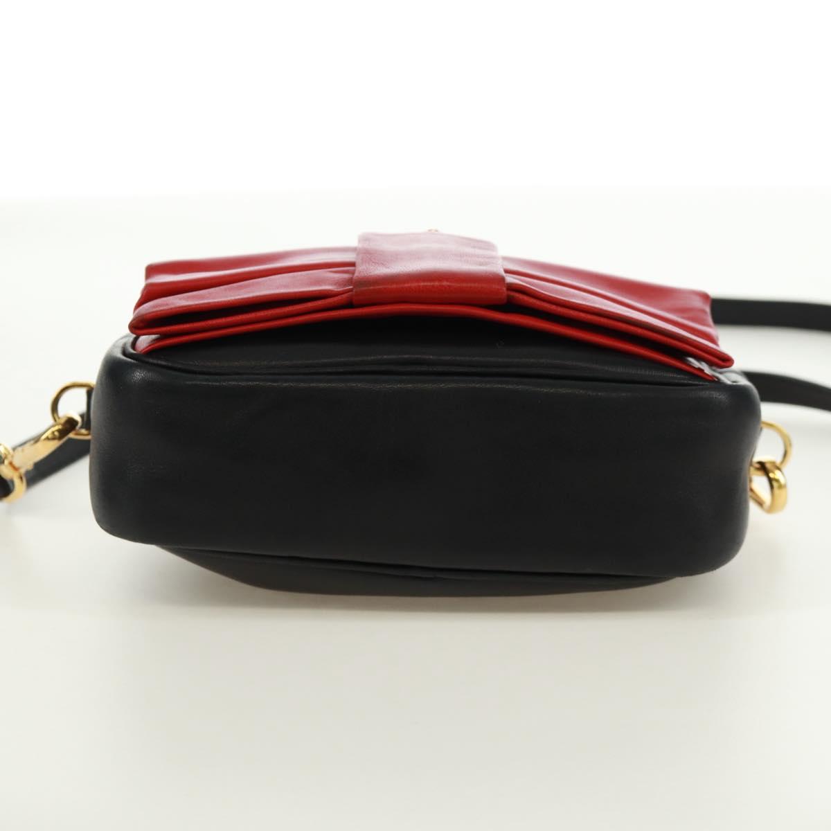 PRADA ribbon Shoulder Bag Leather Black Red gold Auth 171555V