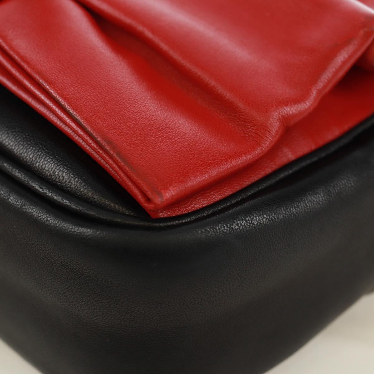 PRADA ribbon Shoulder Bag Leather Black Red gold Auth 171555V