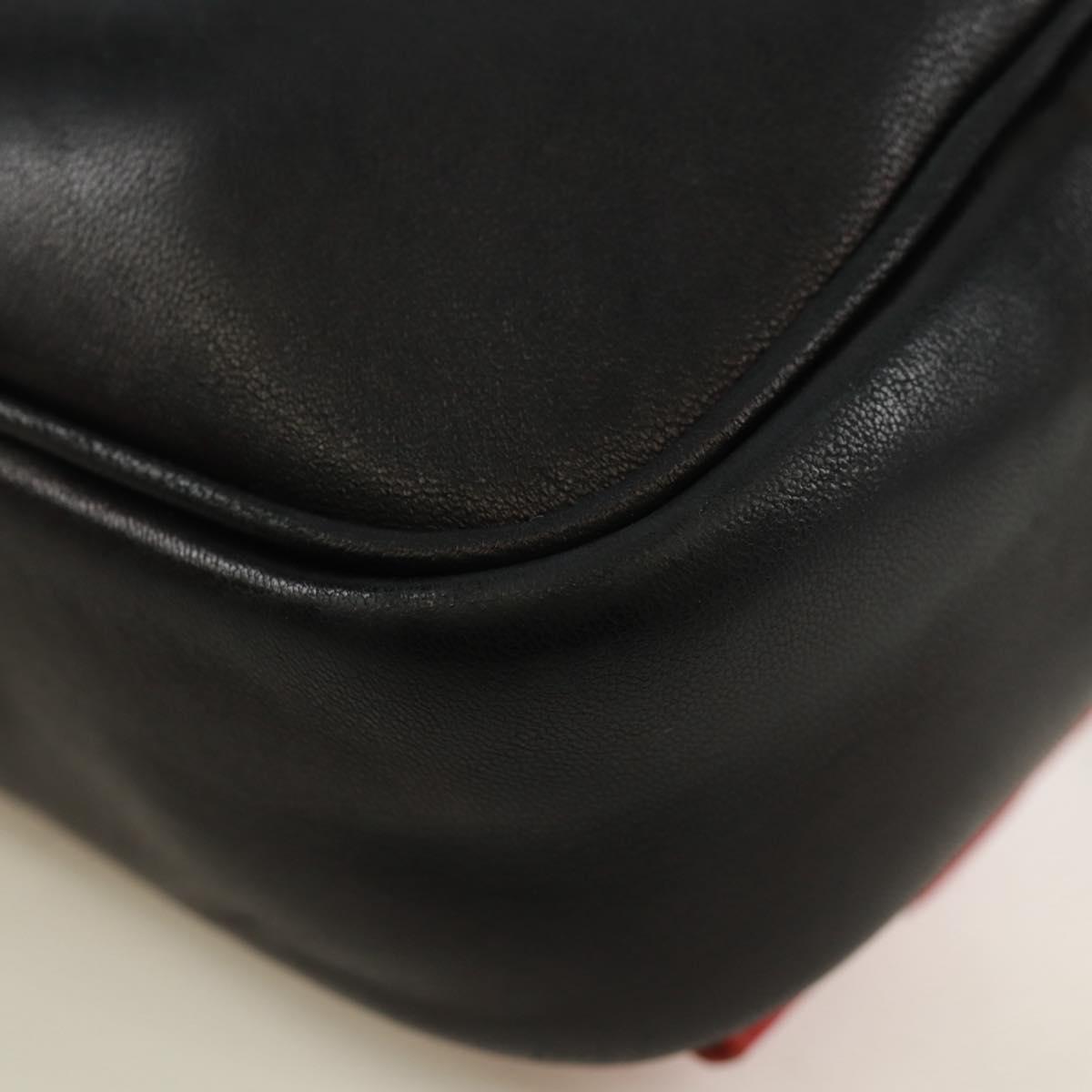PRADA ribbon Shoulder Bag Leather Black Red gold Auth 171555V