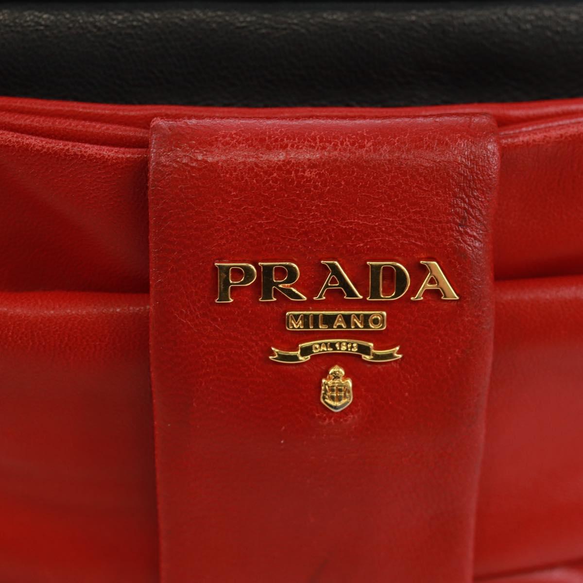 PRADA ribbon Shoulder Bag Leather Black Red gold Auth 171555V