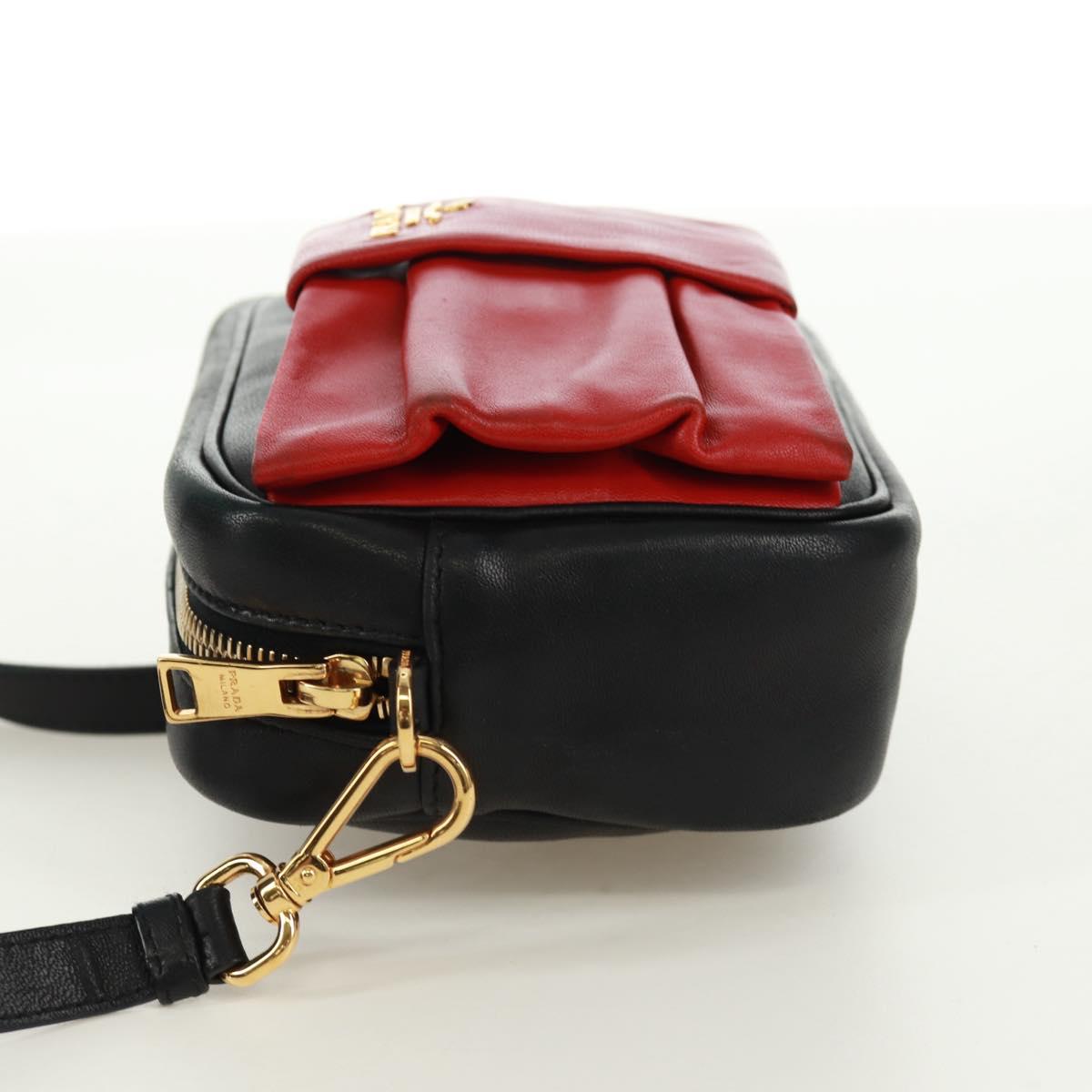 PRADA ribbon Shoulder Bag Leather Black Red gold Auth 171555V