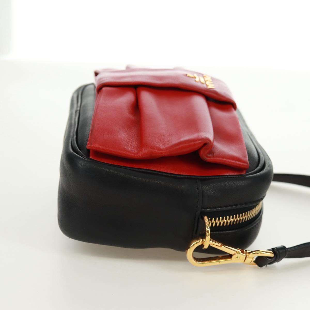 PRADA ribbon Shoulder Bag Leather Black Red gold Auth 171555V