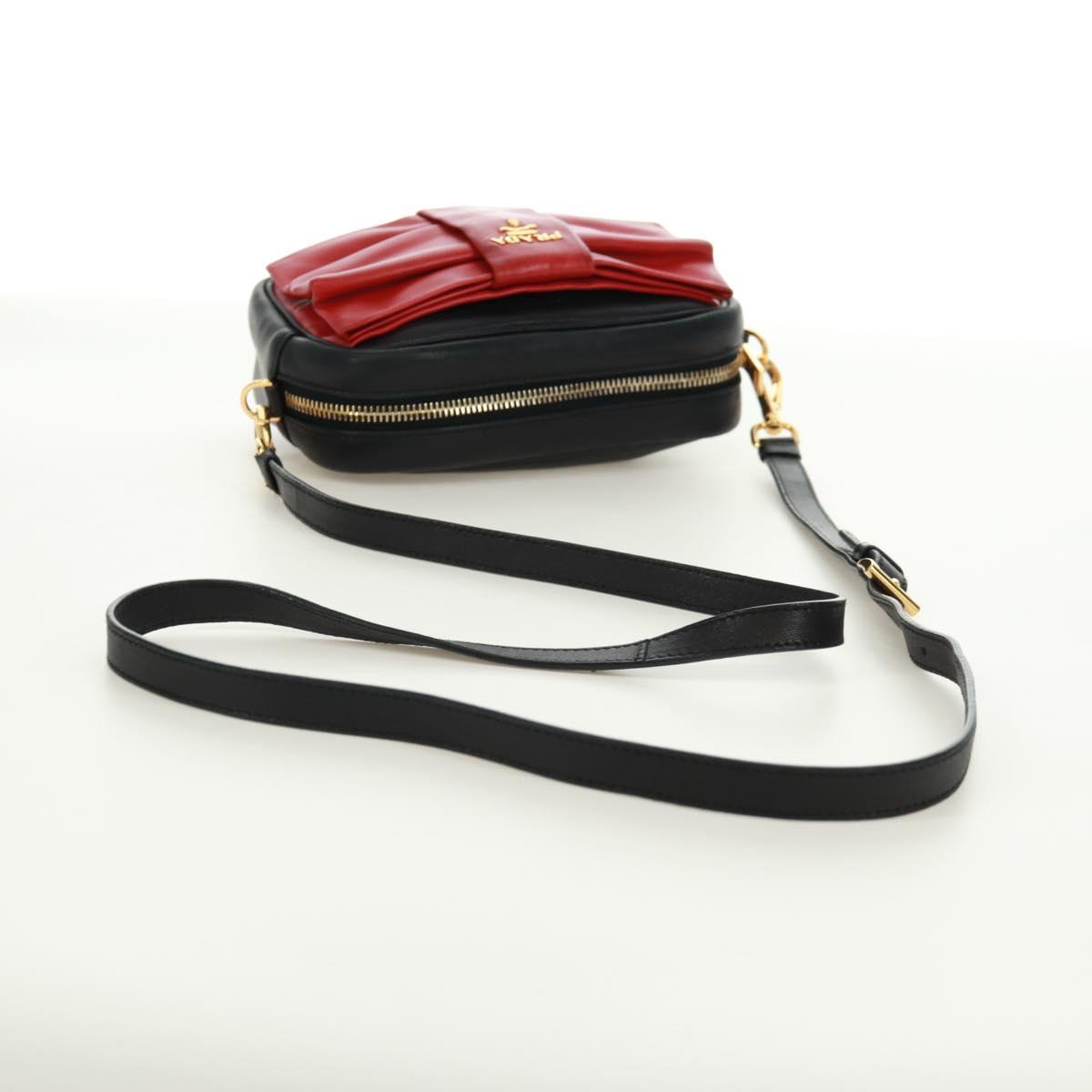 PRADA ribbon Shoulder Bag Leather Black Red gold Auth 171555V