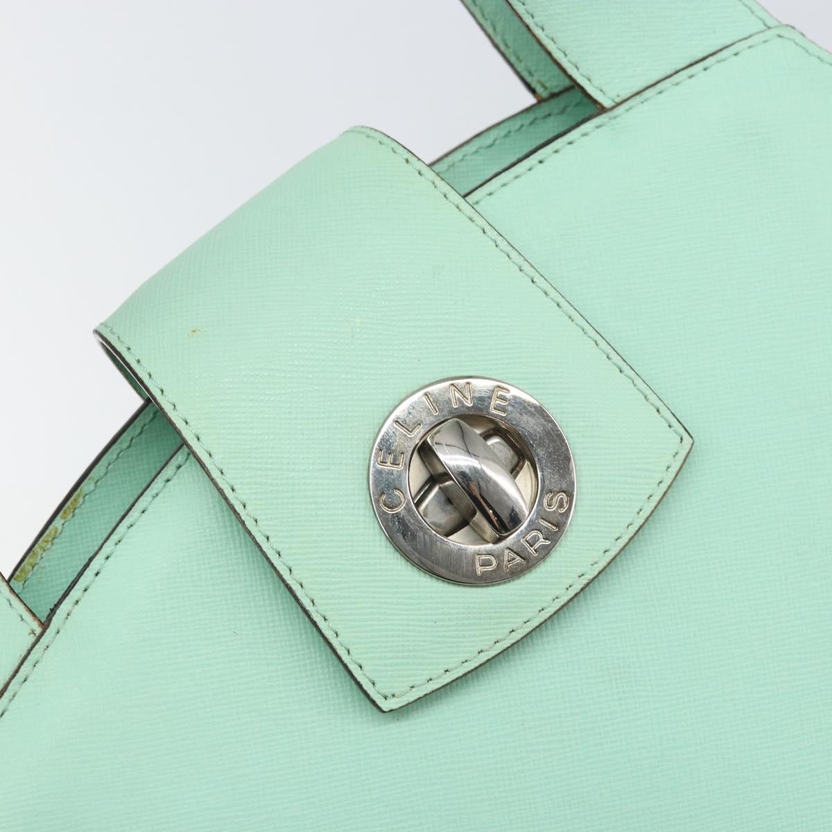 CELINE Circle Hand Bag Leather Green Silver Auth 171568