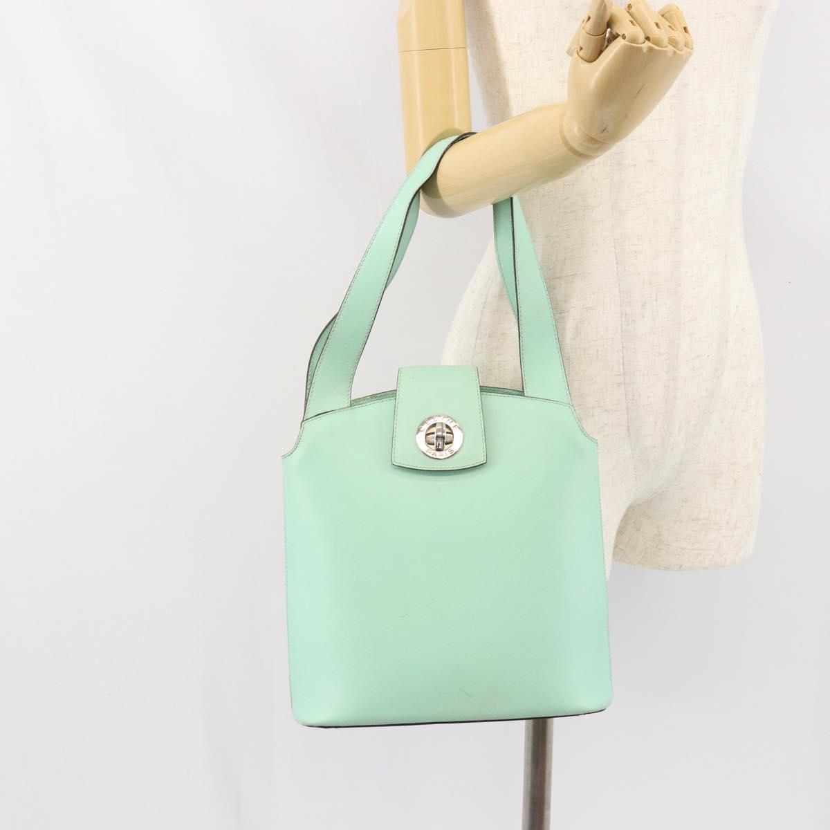 CELINE Circle Hand Bag Leather Green Silver Auth 171568