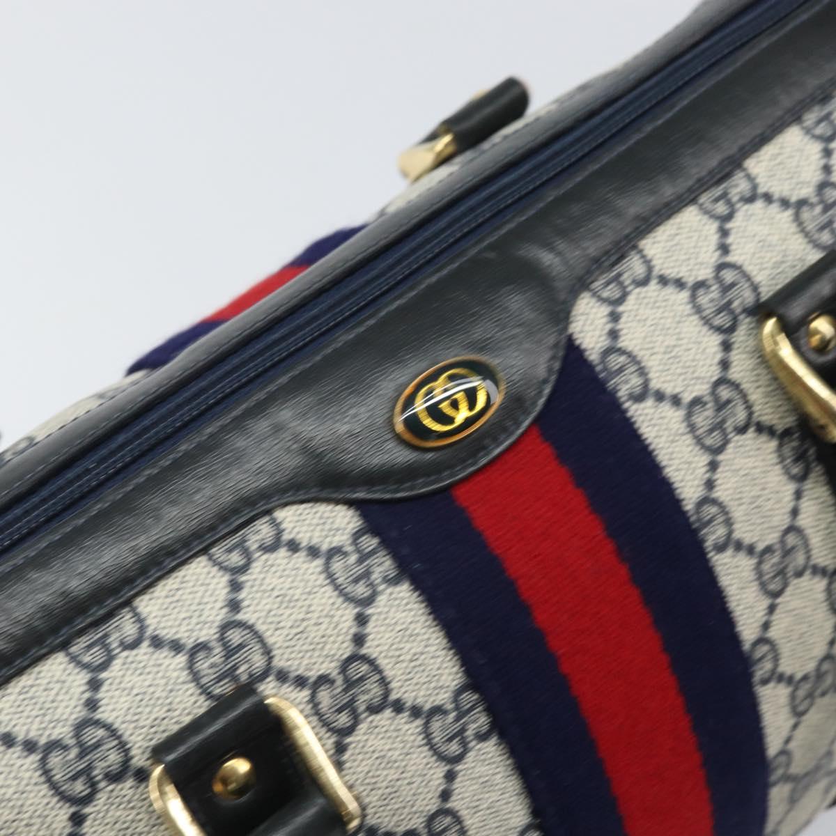 GUCCI GG Supreme Sherry Line Boston Bag PVC Navy Gold 010 47 301 Auth 171571