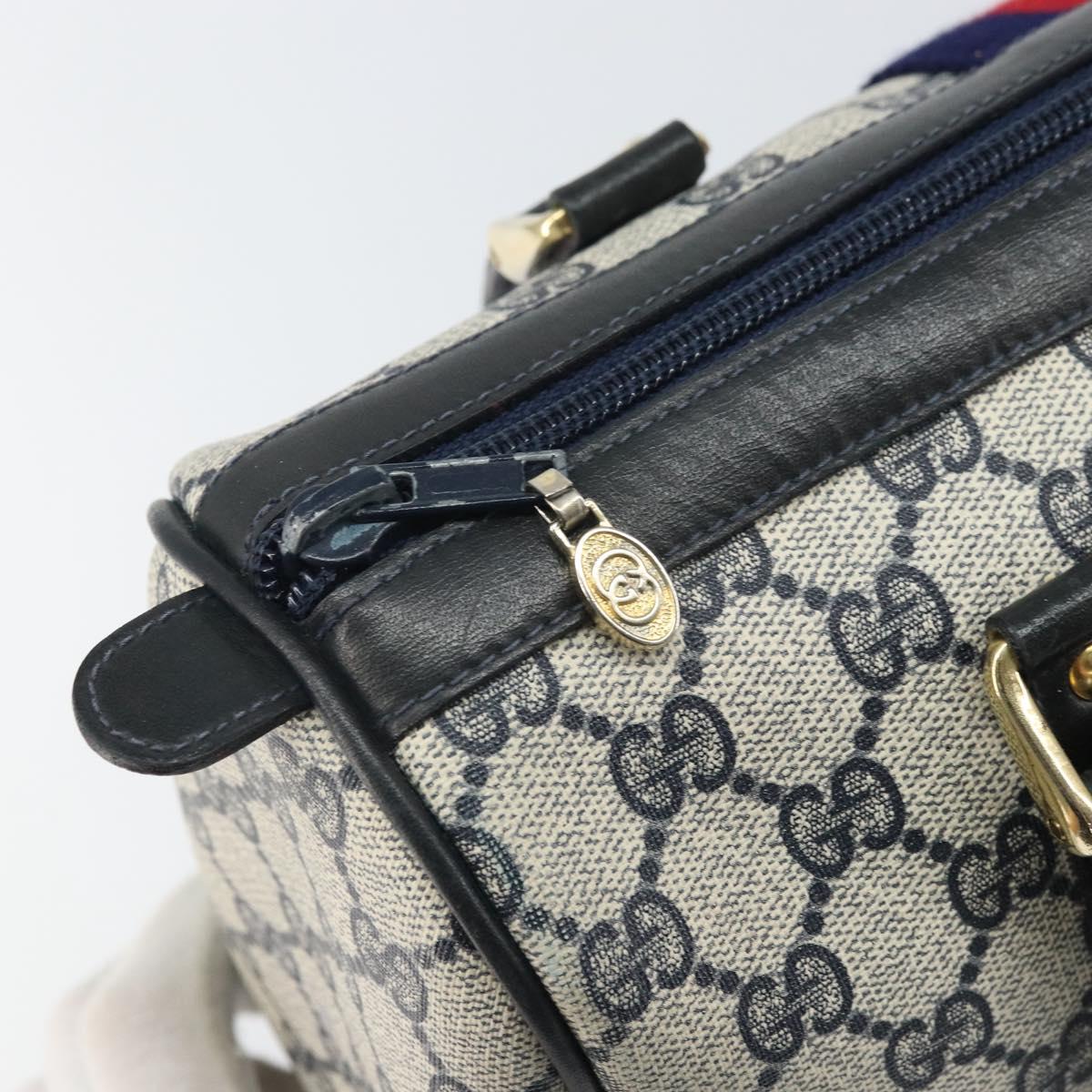 GUCCI GG Supreme Sherry Line Boston Bag PVC Navy Gold 010 47 301 Auth 171571