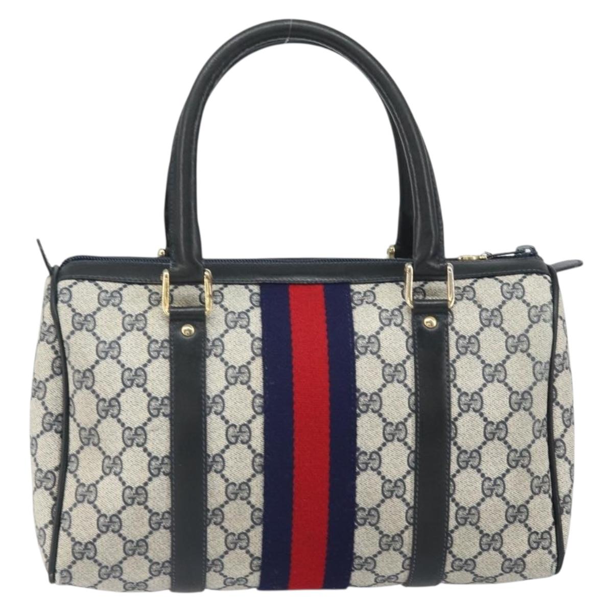 GUCCI GG Supreme Sherry Line Boston Bag PVC Navy Gold 010 47 301 Auth 171571