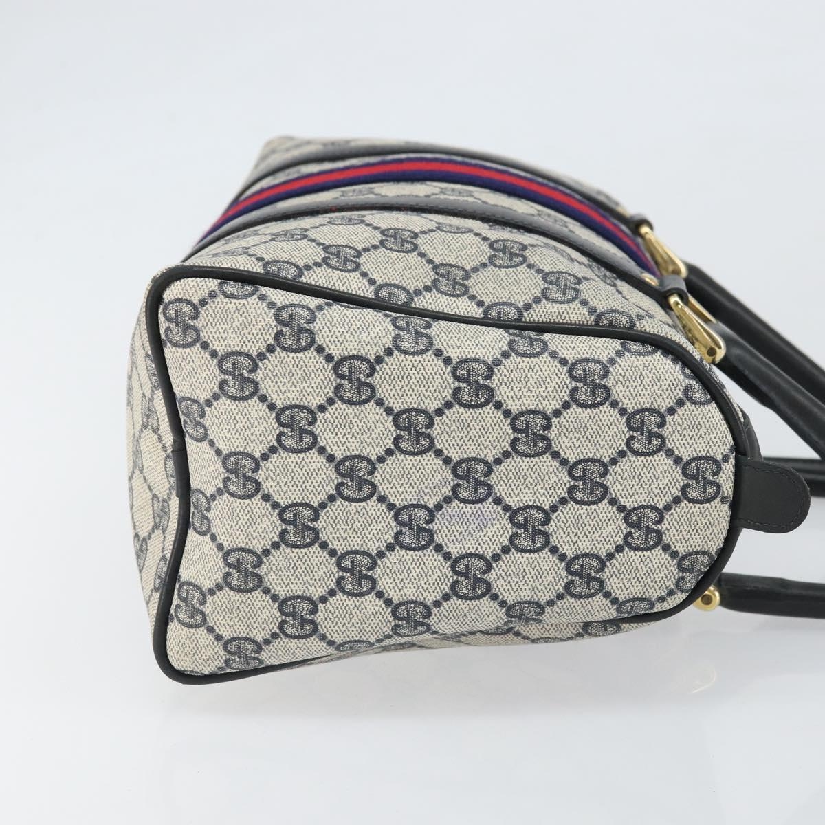 GUCCI GG Supreme Sherry Line Boston Bag PVC Navy Gold 010 47 301 Auth 171571