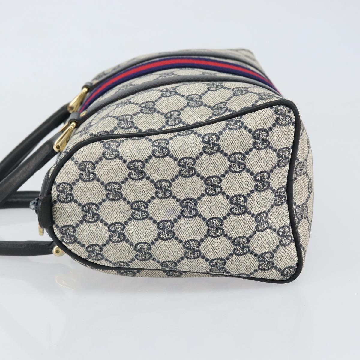 GUCCI GG Supreme Sherry Line Boston Bag PVC Navy Gold 010 47 301 Auth 171571