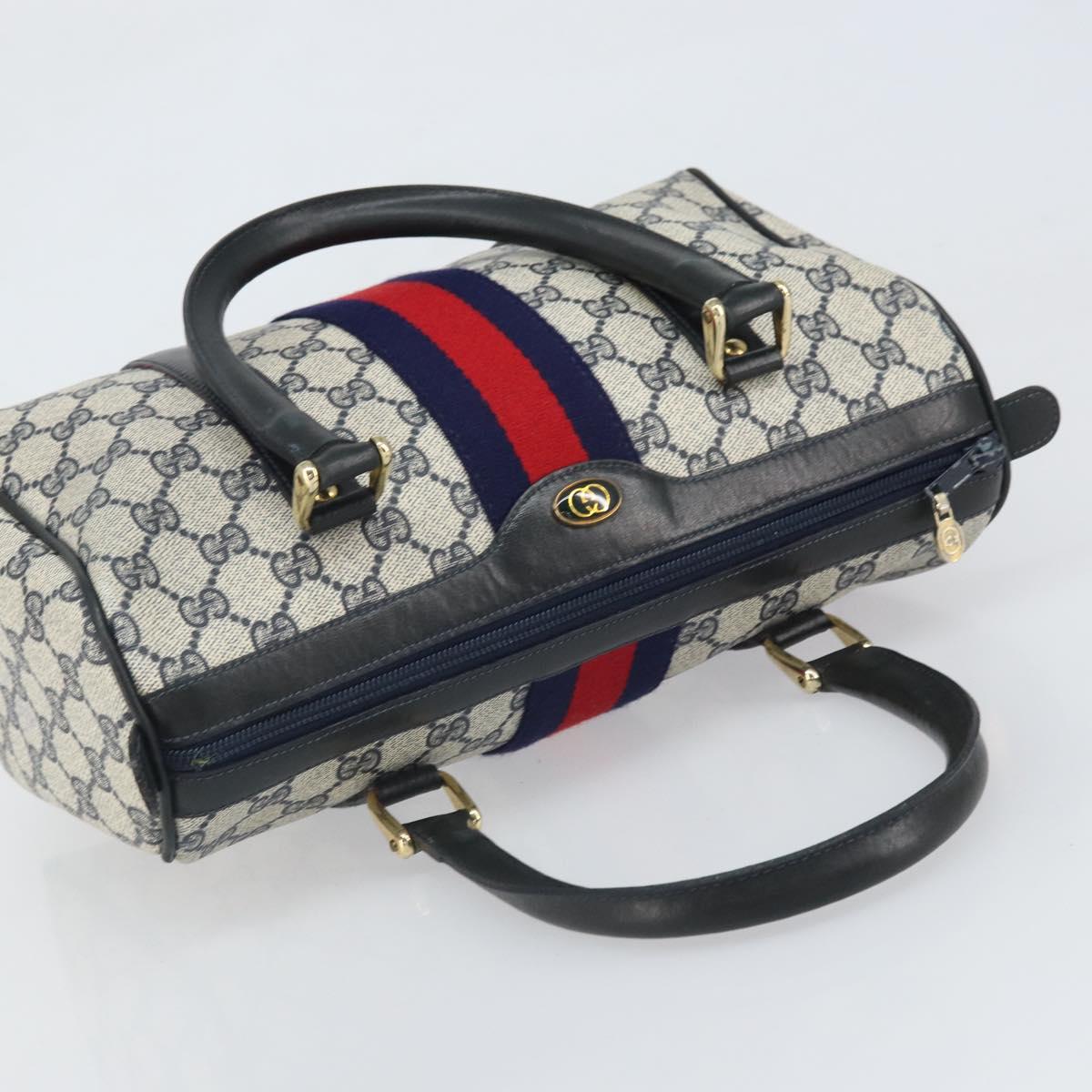 GUCCI GG Supreme Sherry Line Boston Bag PVC Navy Gold 010 47 301 Auth 171571