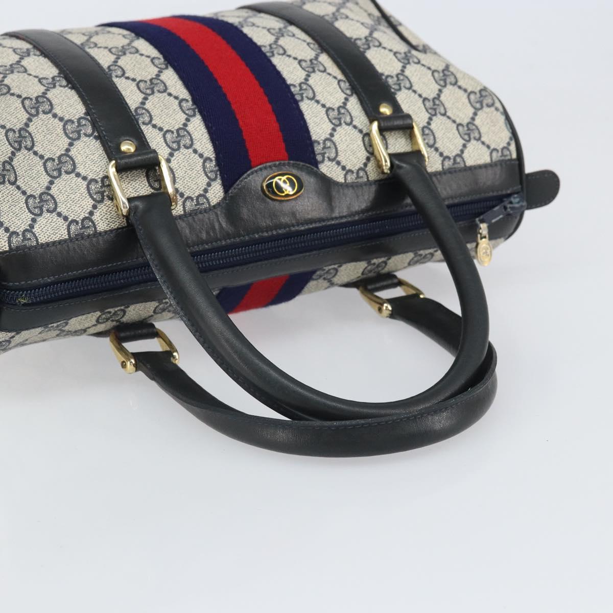 GUCCI GG Supreme Sherry Line Boston Bag PVC Navy Gold 010 47 301 Auth 171571