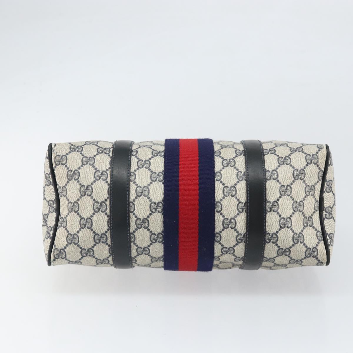 GUCCI GG Supreme Sherry Line Boston Bag PVC Navy Gold 010 47 301 Auth 171571