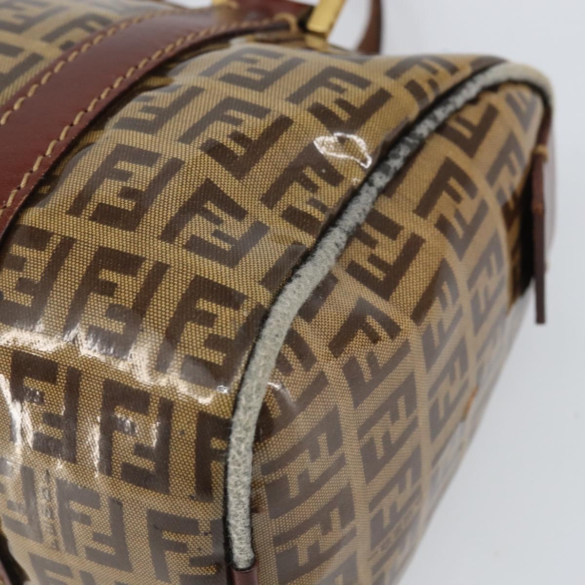FENDI Zucchino Canvas Boston Bag Patent leather Brown Gold Auth 171572