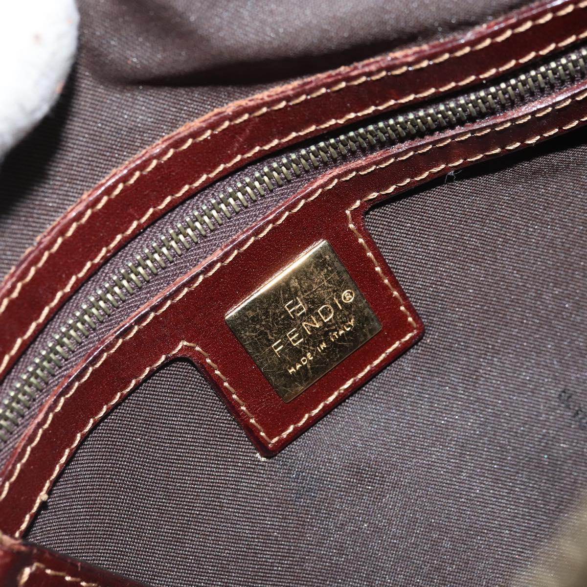 FENDI Zucchino Canvas Boston Bag Patent leather Brown Gold Auth 171572