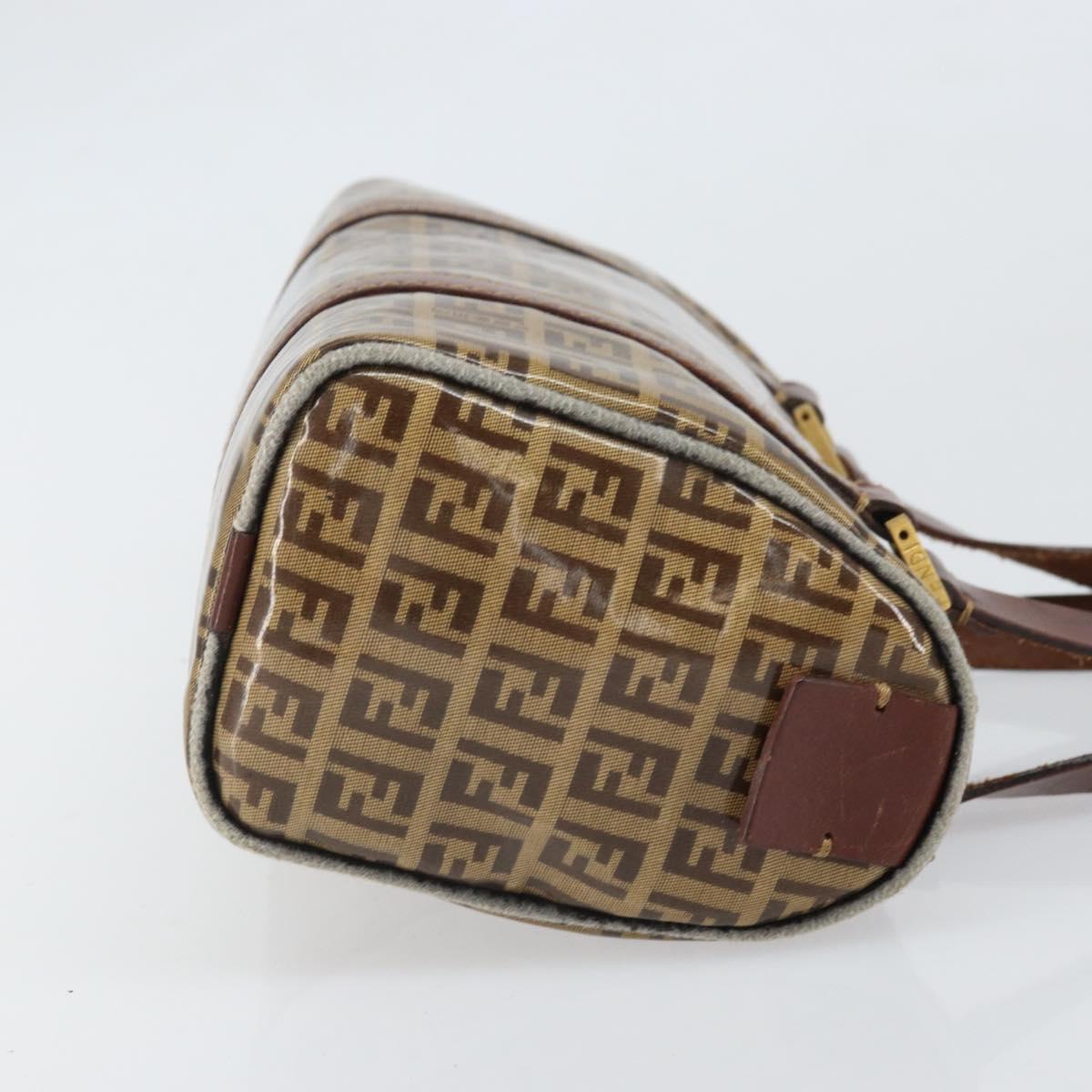 FENDI Zucchino Canvas Boston Bag Patent leather Brown Gold Auth 171572