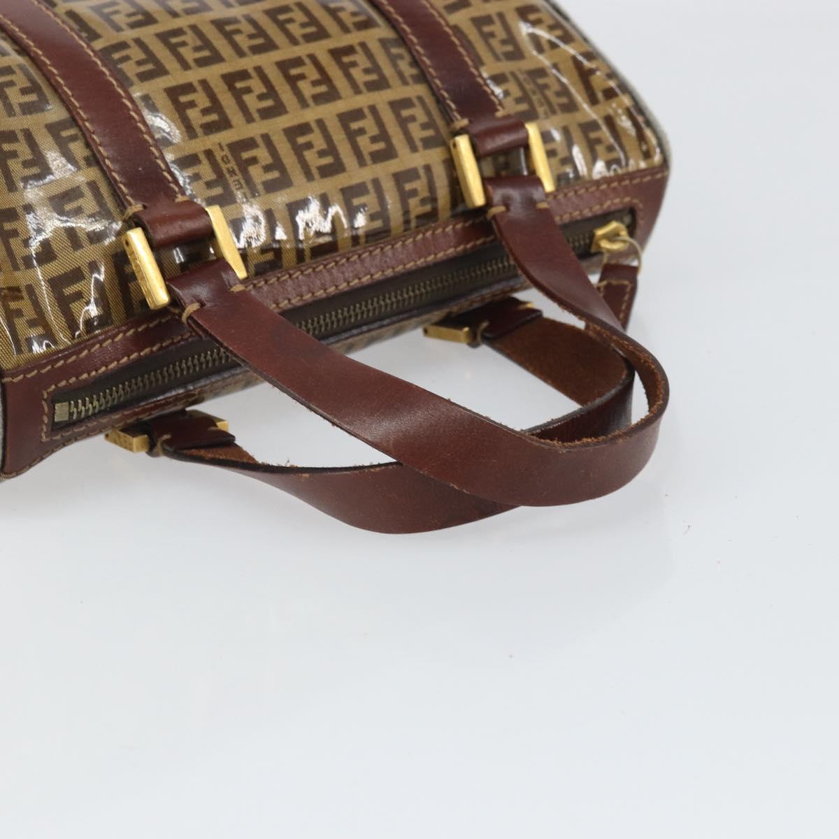 FENDI Zucchino Canvas Boston Bag Patent leather Brown Gold Auth 171572