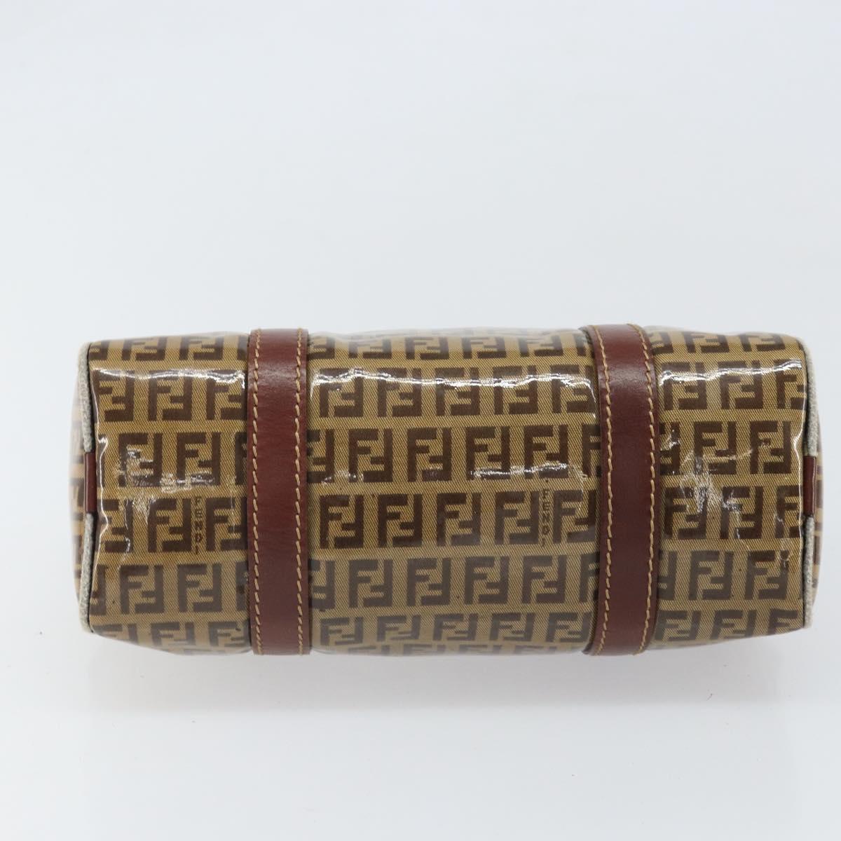 FENDI Zucchino Canvas Boston Bag Patent leather Brown Gold Auth 171572
