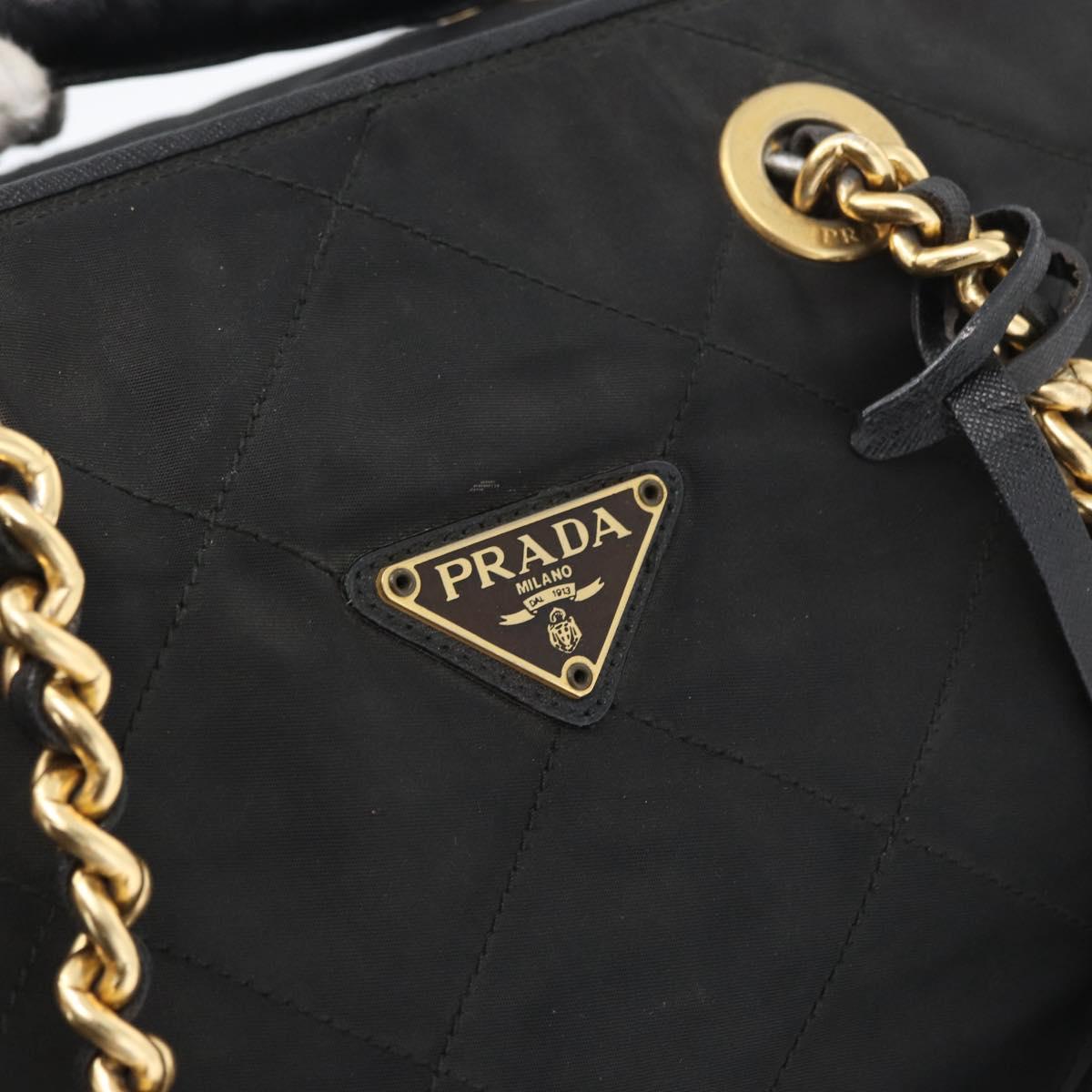 PRADA Chain Hand Bag Nylon Black Gold Auth 171579