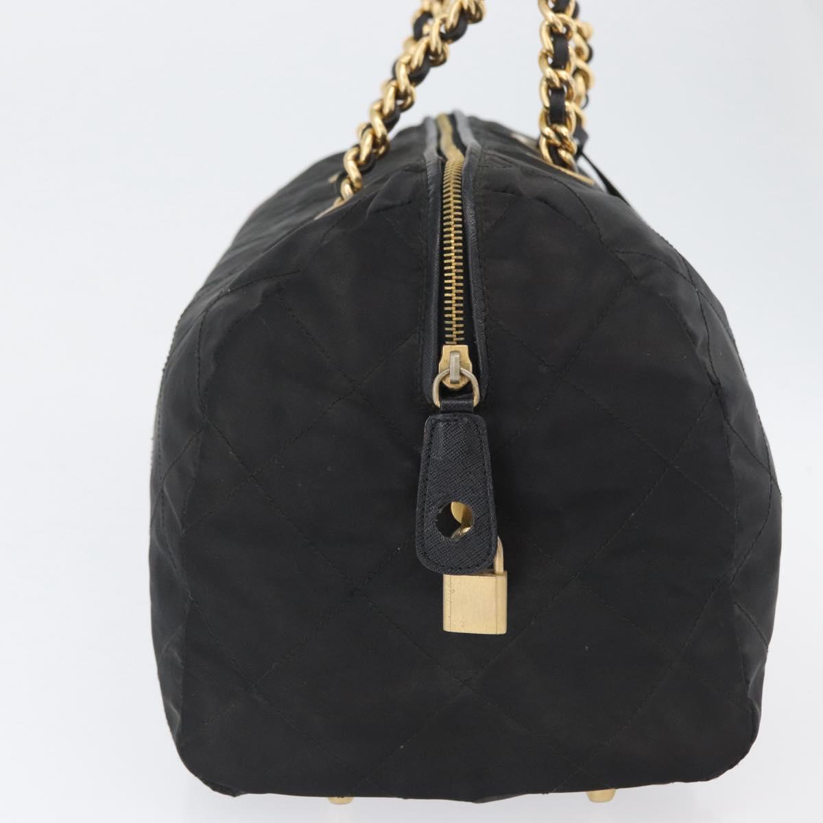 PRADA Chain Hand Bag Nylon Black Gold Auth 171579