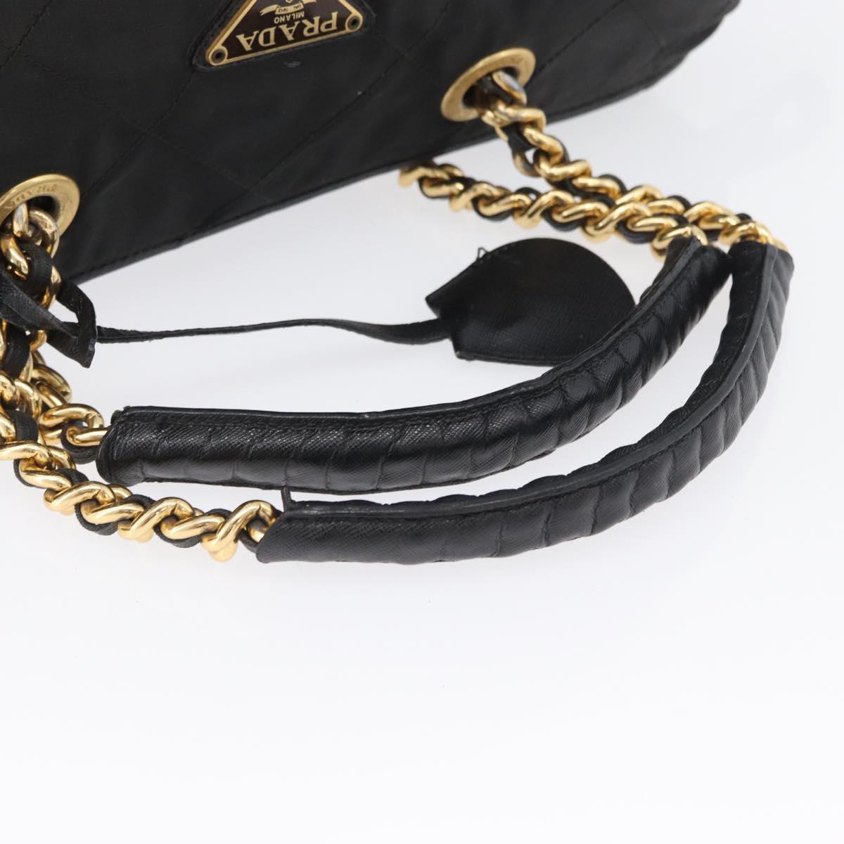 PRADA Chain Hand Bag Nylon Black Gold Auth 171579